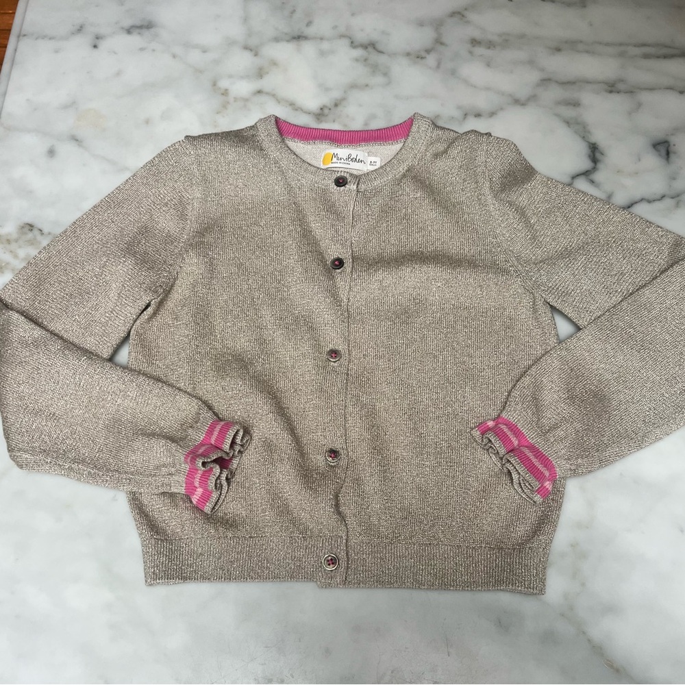 Mini Boden Girls' Beige Cardigan with Pink Accents
